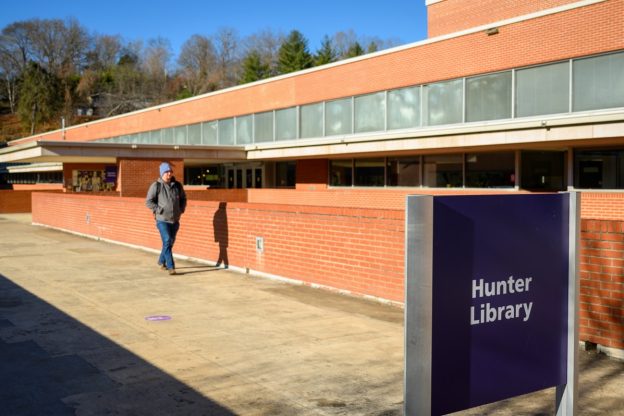 exterior photo of Hunter Library.