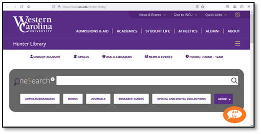 screenshot of library web page.